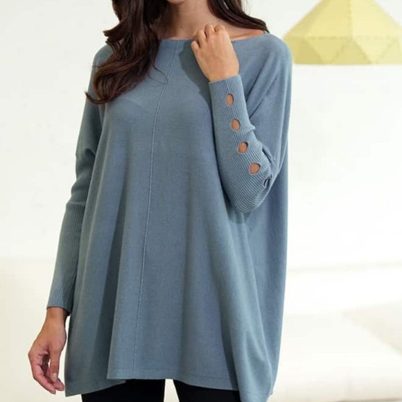 NEW CASHMERE FEEL BOAT NECK TUNIC TOP WITH SLEEVE DETAIL HOT PINK - Picture 11 of 11